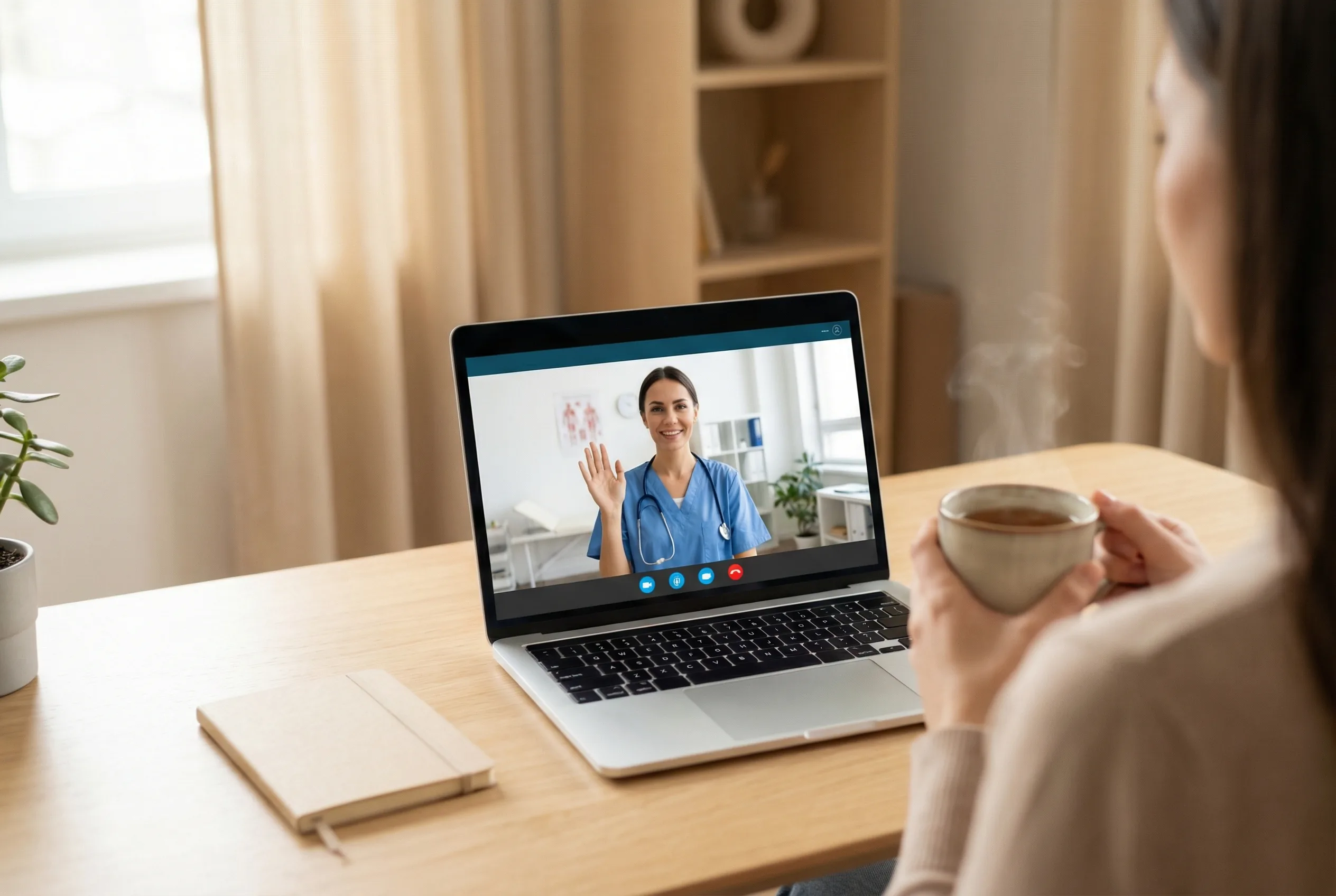 Doctor conducting a virtual consultation via video call